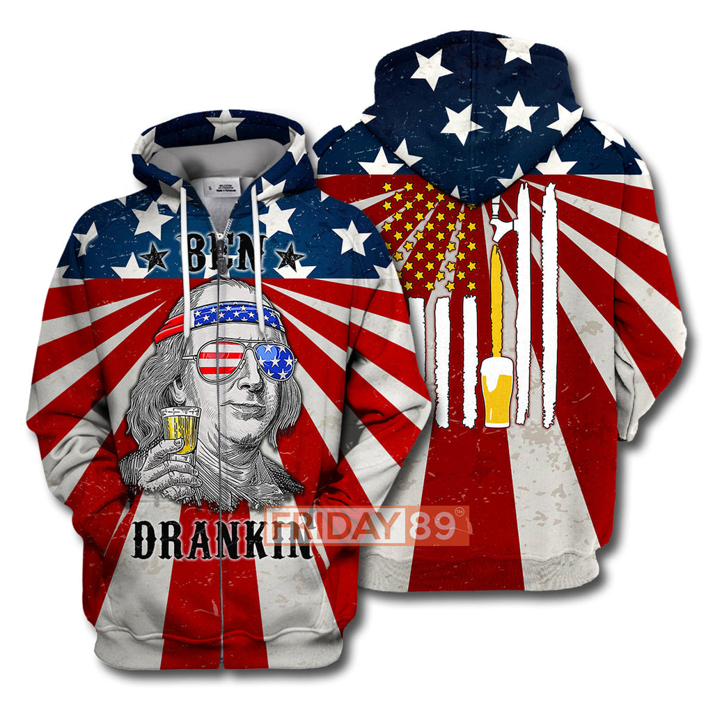 4th Of July T-shirt 4th Of July Ben Dranking American Beer Flag T-shirt Hoodie Adult Full Print