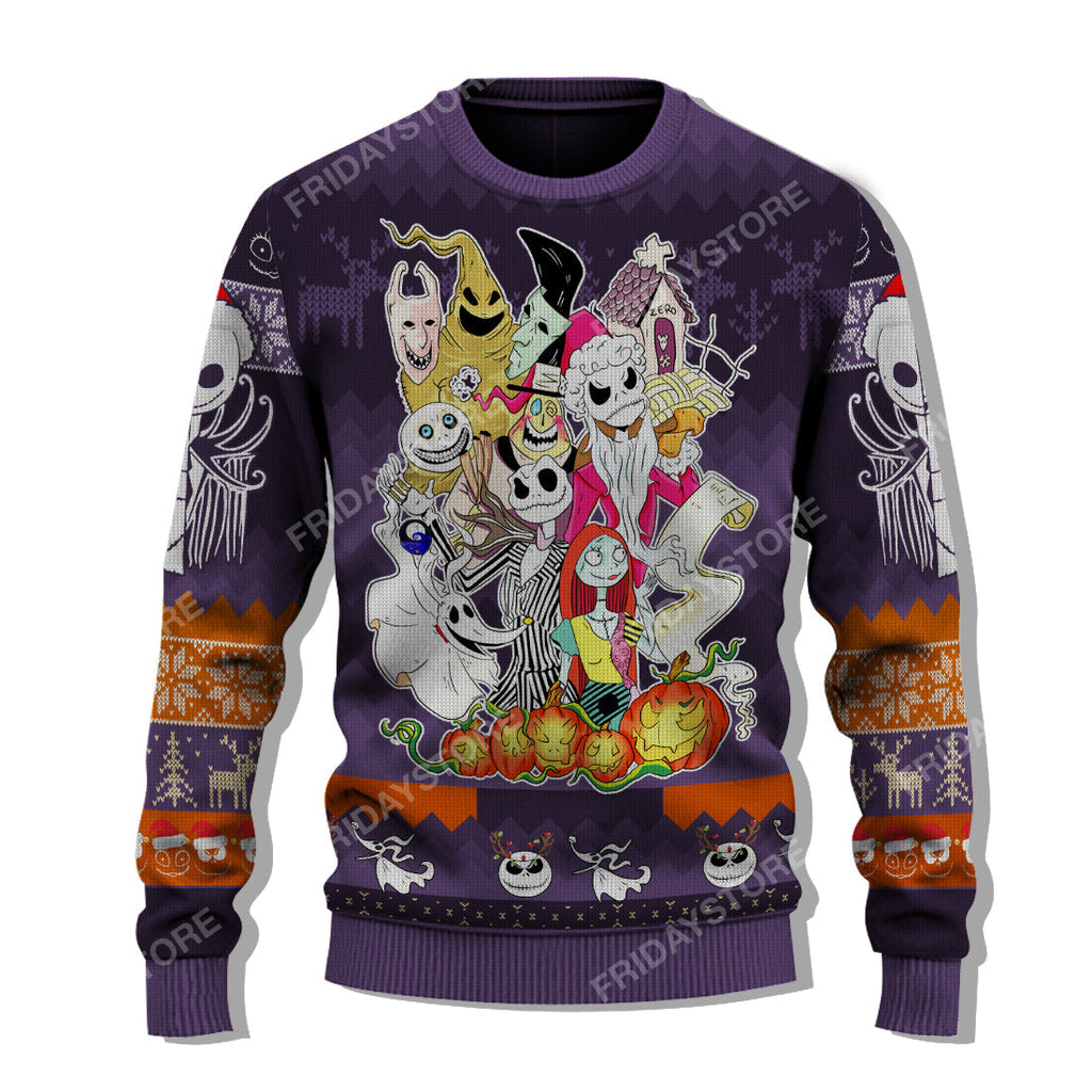  TNBC Sweater Nightmare Jack And Friends In Christmas Sweater Cool Awesome TNBC Ugly Sweater 2023