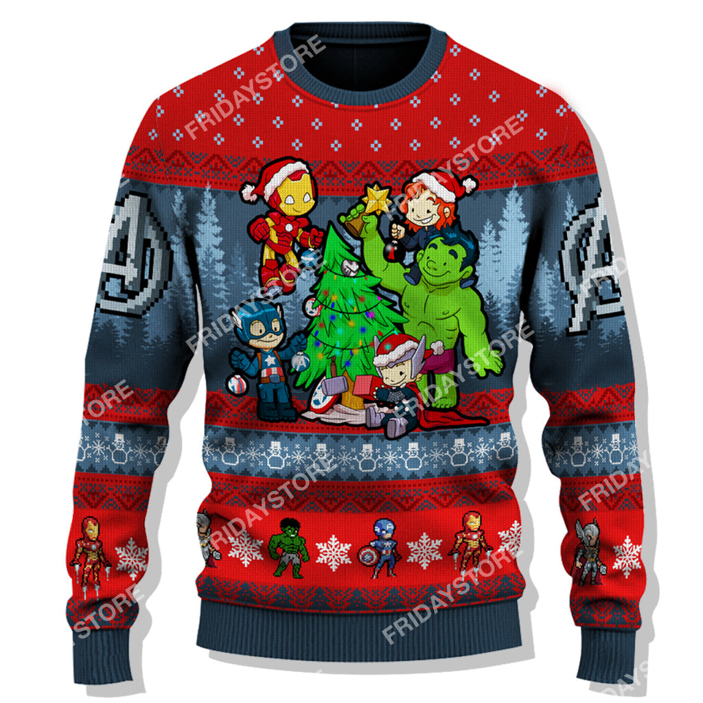  MV Ugly Sweater MV Super Heroes With Christmas Tree Christmas Sweater Amazing MV Avengers Sweater 2024