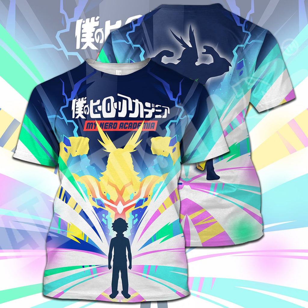  My Hero Academia T-shirt All Might Silhouette Midoriya Izuku My Hero Academia Logo Green Blue T-shirt Hoodie  