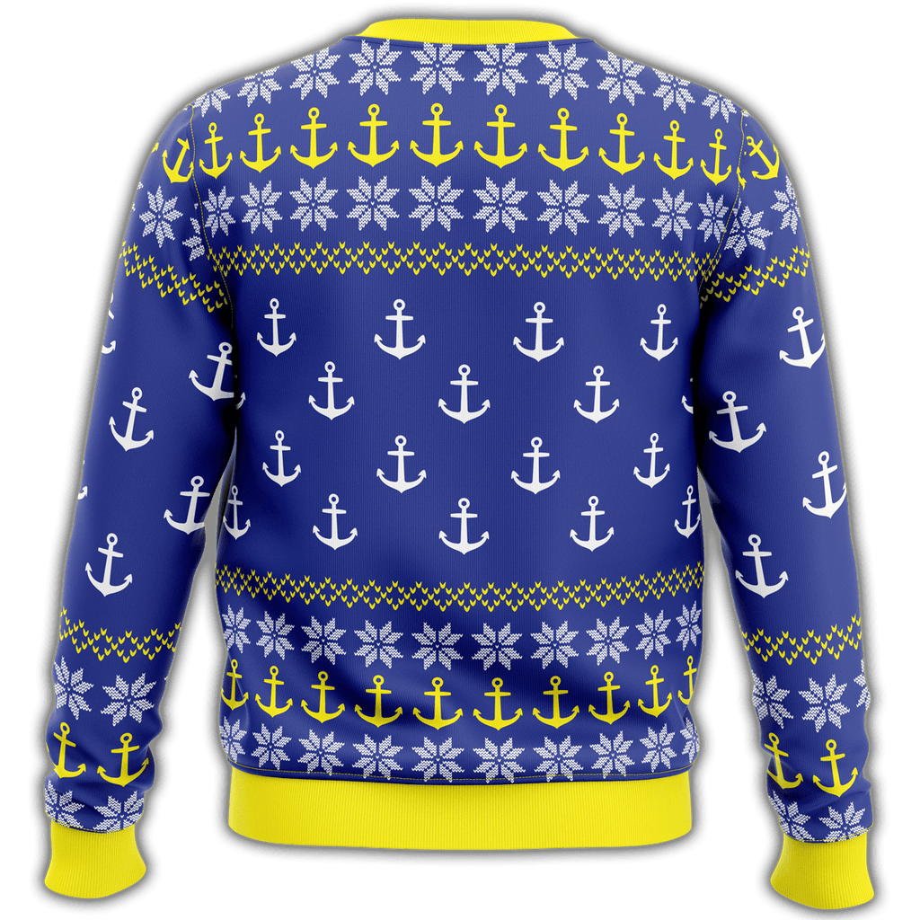 Veteran Sweater US Navy Anchor Pattern Blue Yellow Veteran Christmas Ugly Sweater