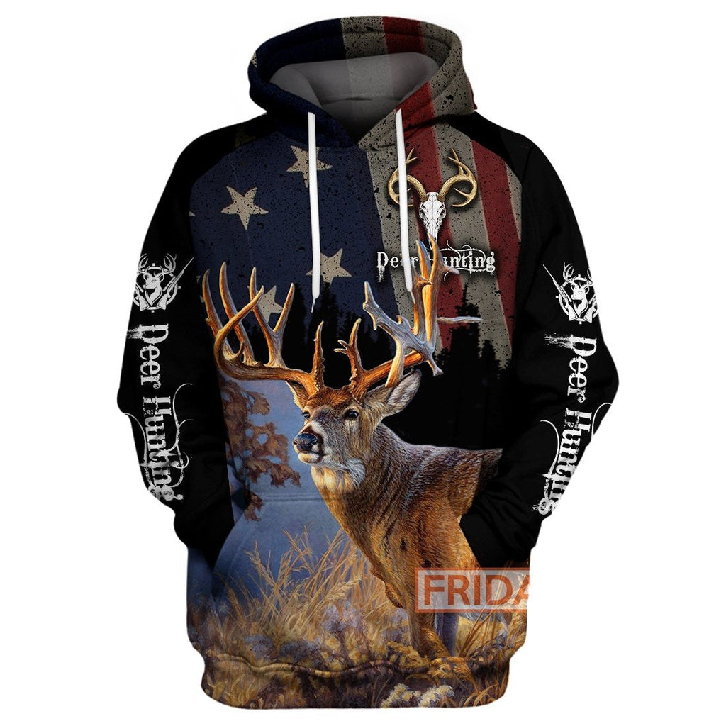 Gifury Hunting Hoodie Deer Hunting American Flag 3D Print T-shirt Hunting Sweater Tank Apparel 2022