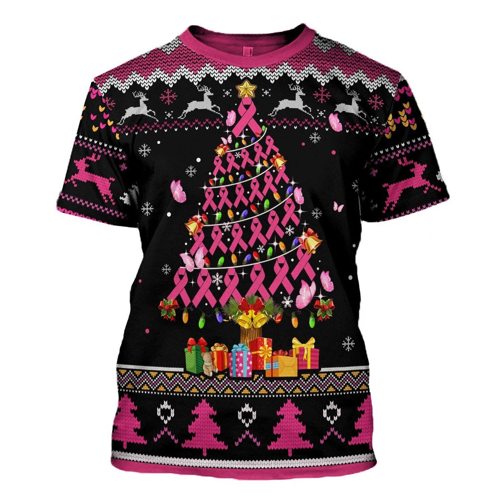 Gifury Breast Cancer T-shirt Breast Cancer Ribbon Christmas Tree Christmas Pattern Black Pink Hoodie Breast Cancer Hoodie  2022