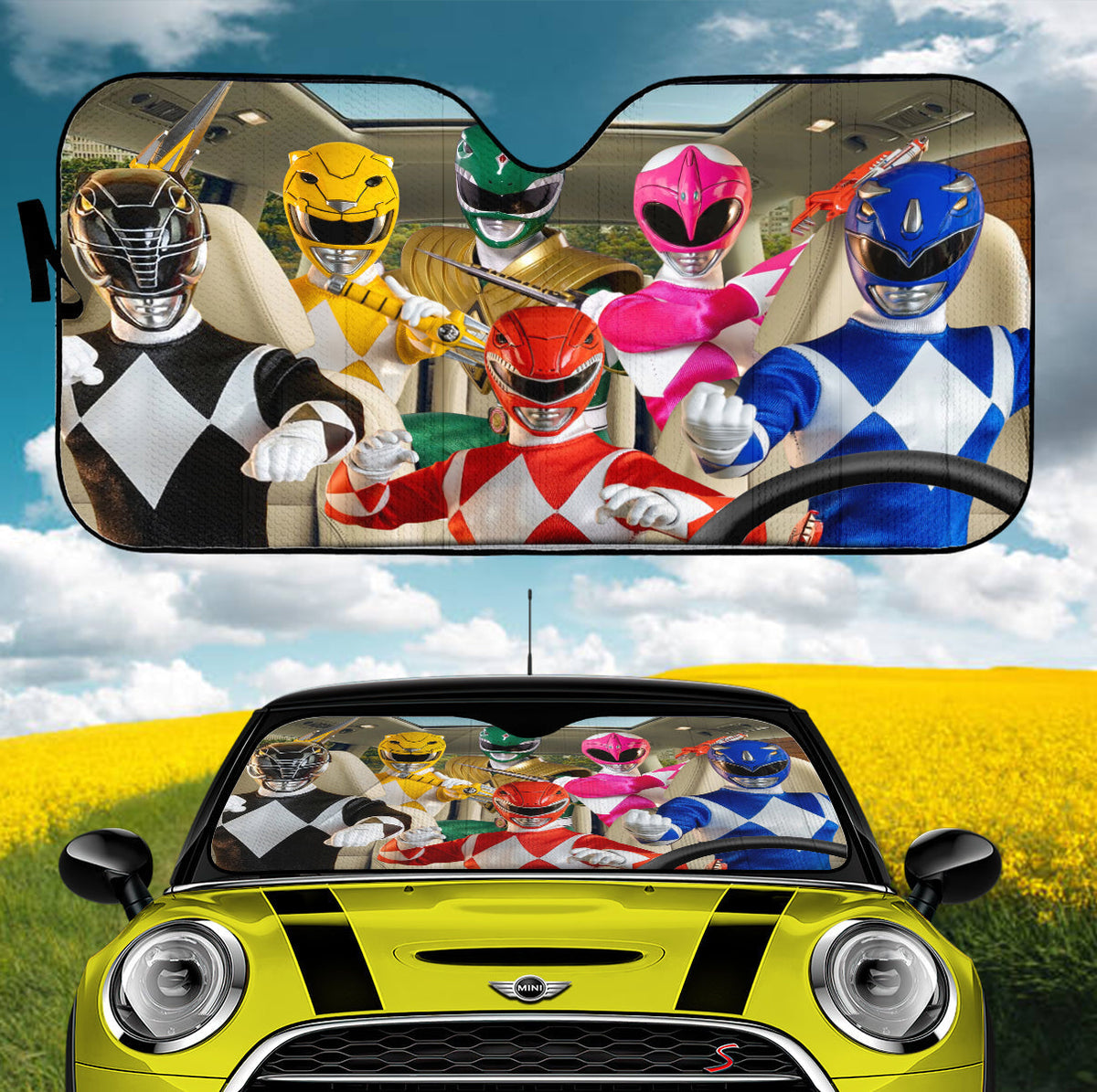 Power Ranger Car Sun Shade Power Rangers Team Driving Car Windshield S ...