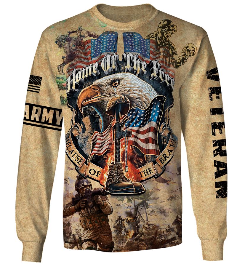 Veteran Hoodie Army Veteran Home Of The Free Because Of The Brave Bald Eagle Falen Soldier T-shirt Veteran Shirt