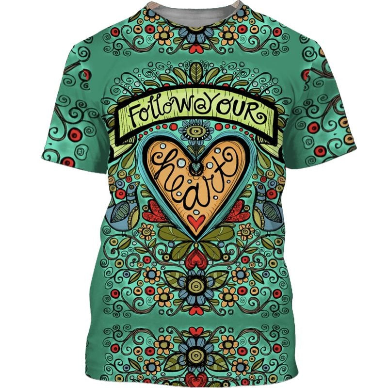  Hippie T-shirt Follow Your Heart Flowers Green T-shirt Hoodie Adult Unisex Full Print