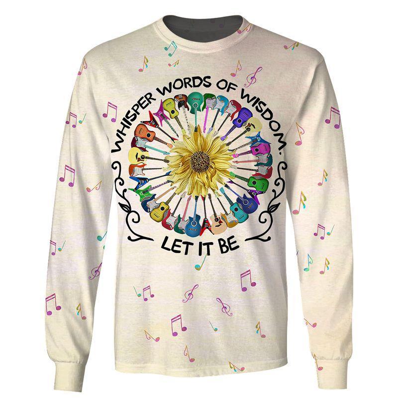  Hippie Hoodie Guitars Whisper Words Of Wisdom Let It Be Sunflower Music Notes Sweatshirt Adult Full Size