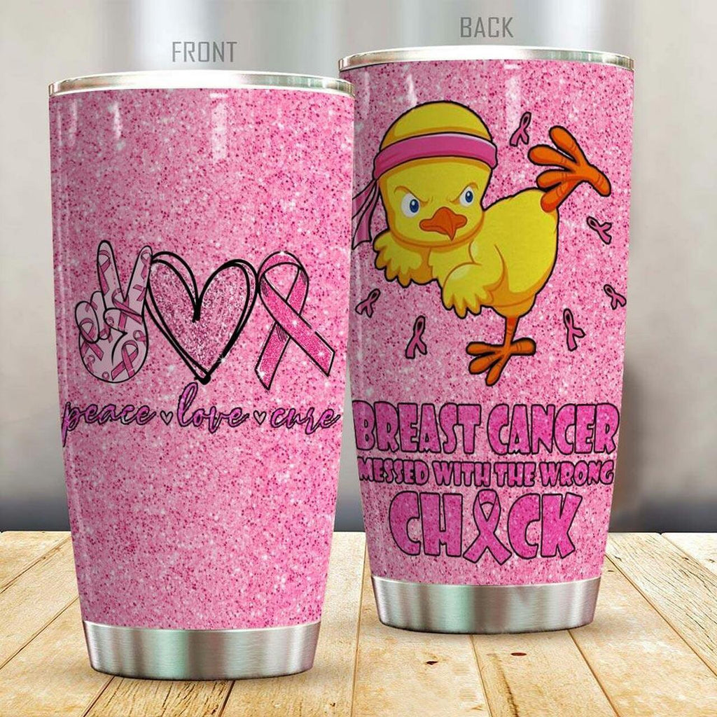 Gifury Breast Cancer Tumbler Cup 20 Oz Peace Love Cure Breast Cancer Messed With The Wrong Chick Pink Tumbler 20 Oz 2022