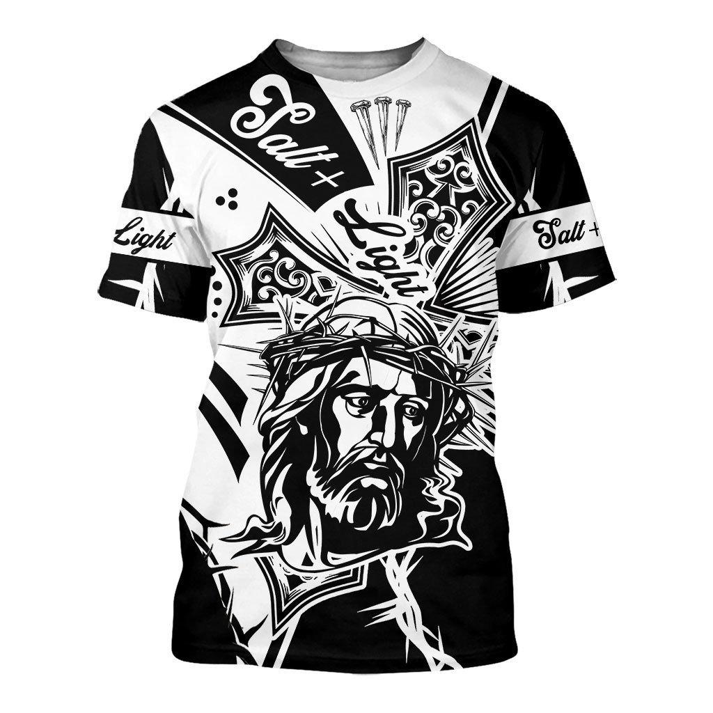  Jesus Shirt Salt Light Jesus Silhouette Black White T-shirt Hoodie Adult Unisex Full Print