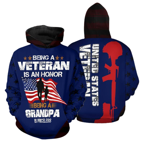 US Veteran Grandpa Hoodie Being A Veteran Being A Grandpa 3D Hoodie Adult Full Size