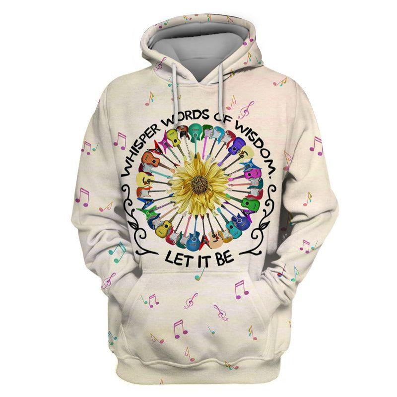  Hippie Hoodie Guitars Whisper Words Of Wisdom Let It Be Sunflower Music Notes Sweatshirt Adult Full Size