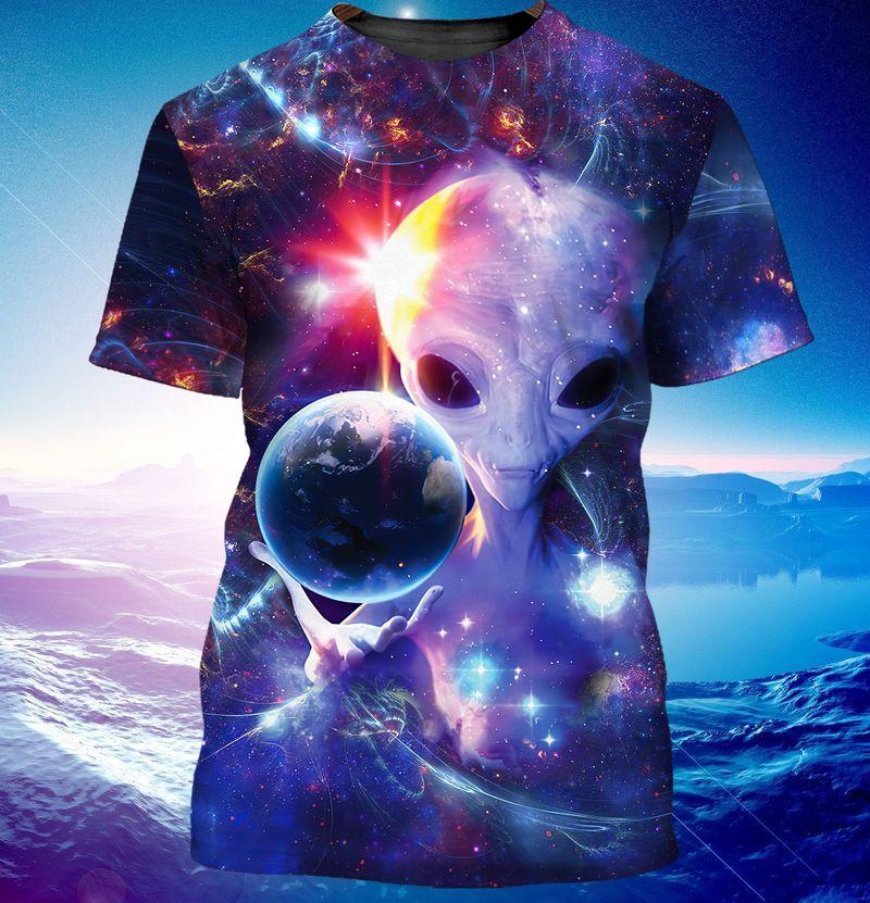 Alien Shirt Alien And The Universe 3D Blue Galaxy T-shirt Adult Unisex Full Print