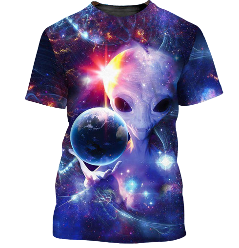 Alien Shirt Alien And The Universe 3D Blue Galaxy T-shirt Adult Unisex Full Print