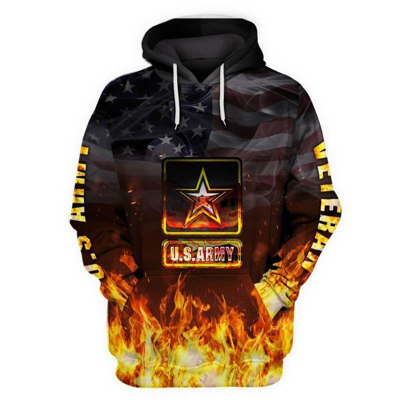 Veteran Hoodie Fire US Army Unisex Full Size Adult Colorful 3D All Over Print Hoodie