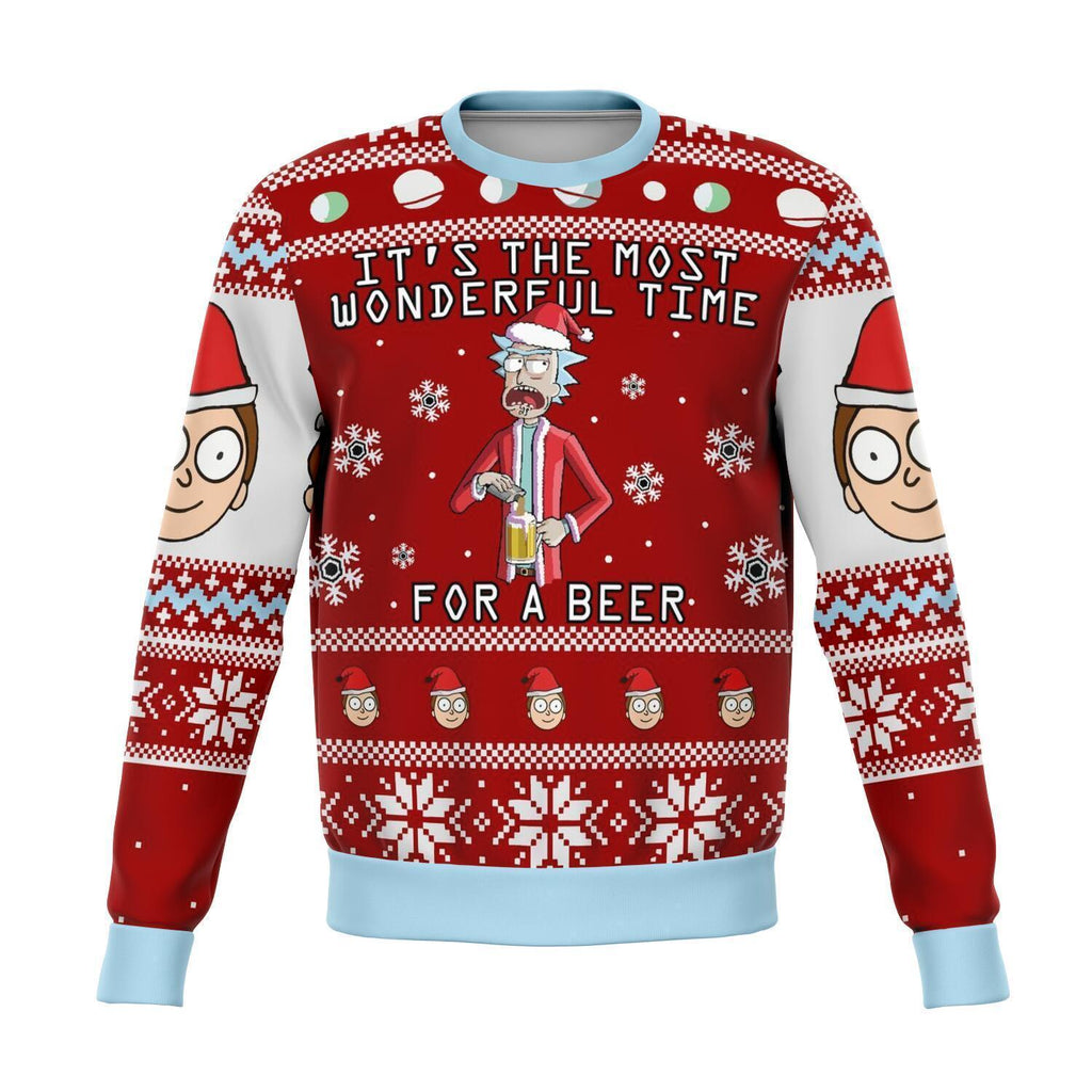 Rick And Morty Christmas Sweater It's The Most Wonderful Time For A Beer Red Ugly Sweater