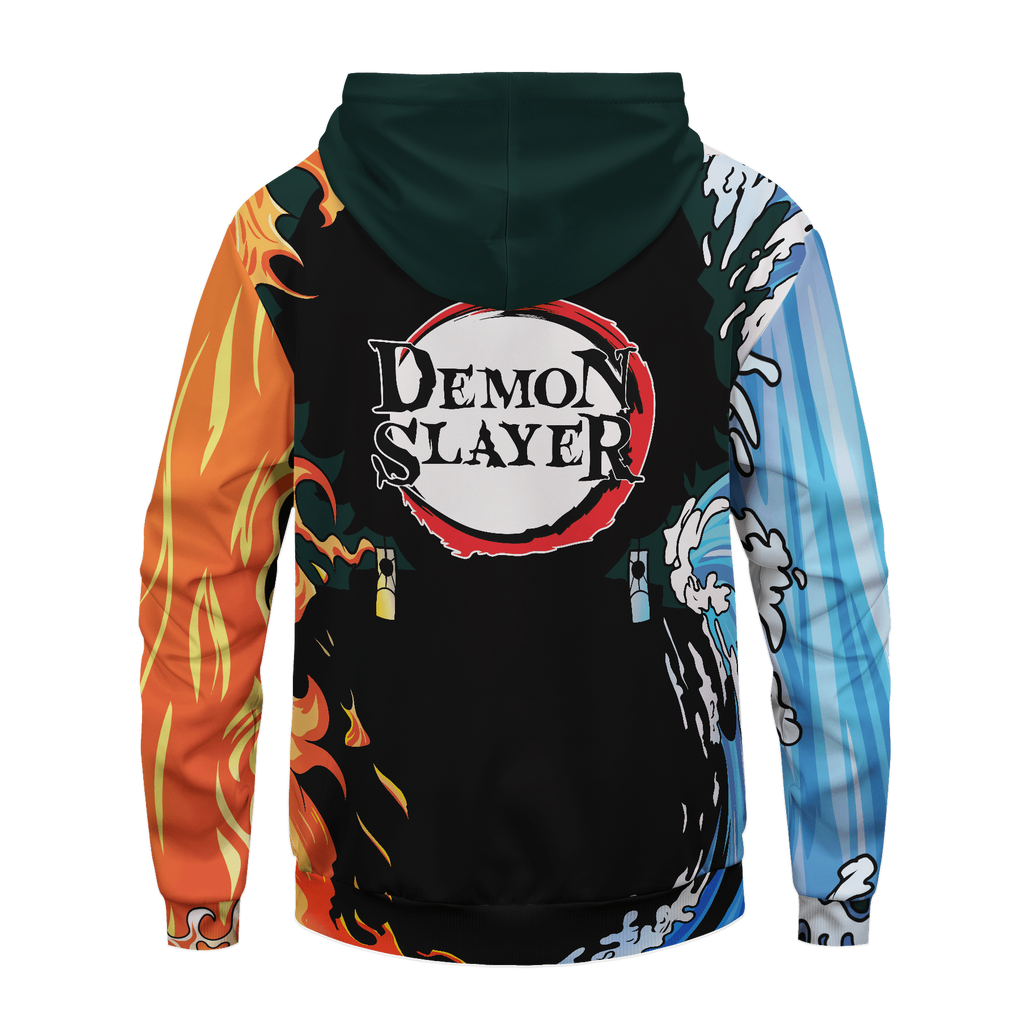  Demon Slayer Hoodie Tanjiro Kamado Water Fire Kimetsu No Yaiba Logo Hoodie Demon Slayer Apparel