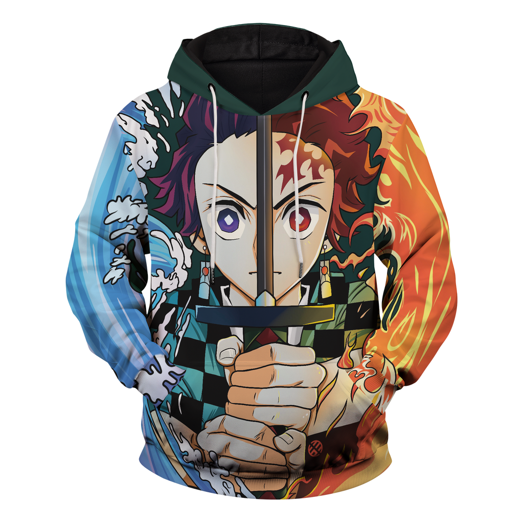  Demon Slayer Hoodie Tanjiro Kamado Water Fire Kimetsu No Yaiba Logo Hoodie Demon Slayer Apparel