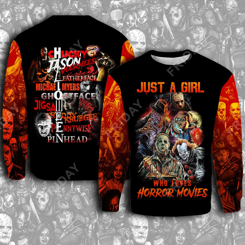  Horror T-shirt Halloween Just A Girl Who Loves Horror Movies T-shirt High Quality Horror Hoodie Sweater Tank 2024