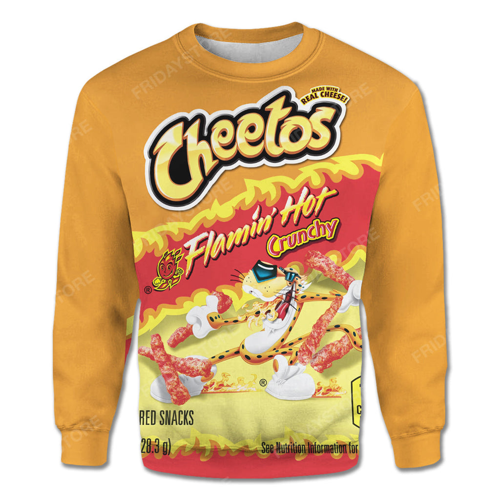 Cheetos T-shirt Cheetos Flaming Hot Crunchy Orange T-shirt Hoodie Adult Full Size Full Print