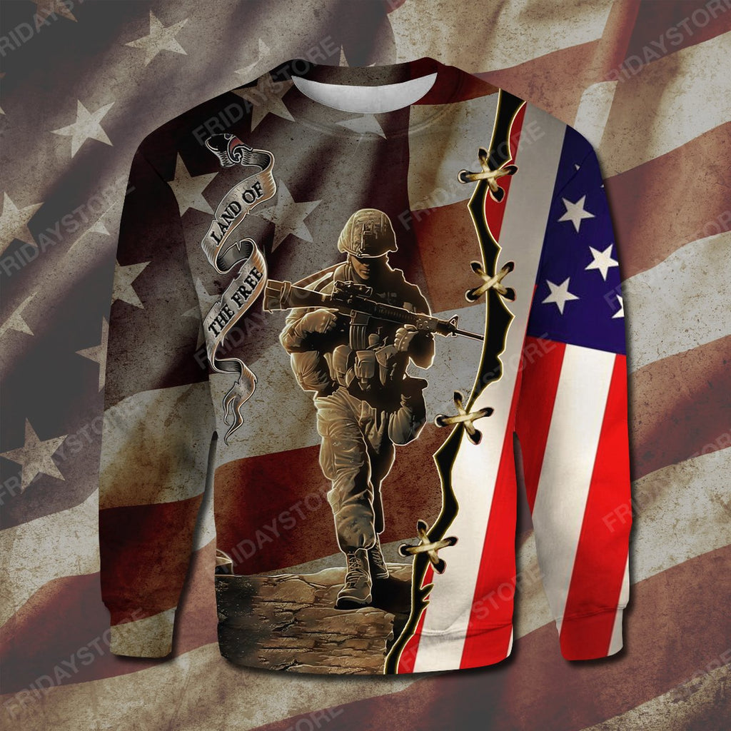 Veteran T-shirt Land Of The Free Veteran 3D T-shirt Hoodie Adult Full Print Memorial Day Gift