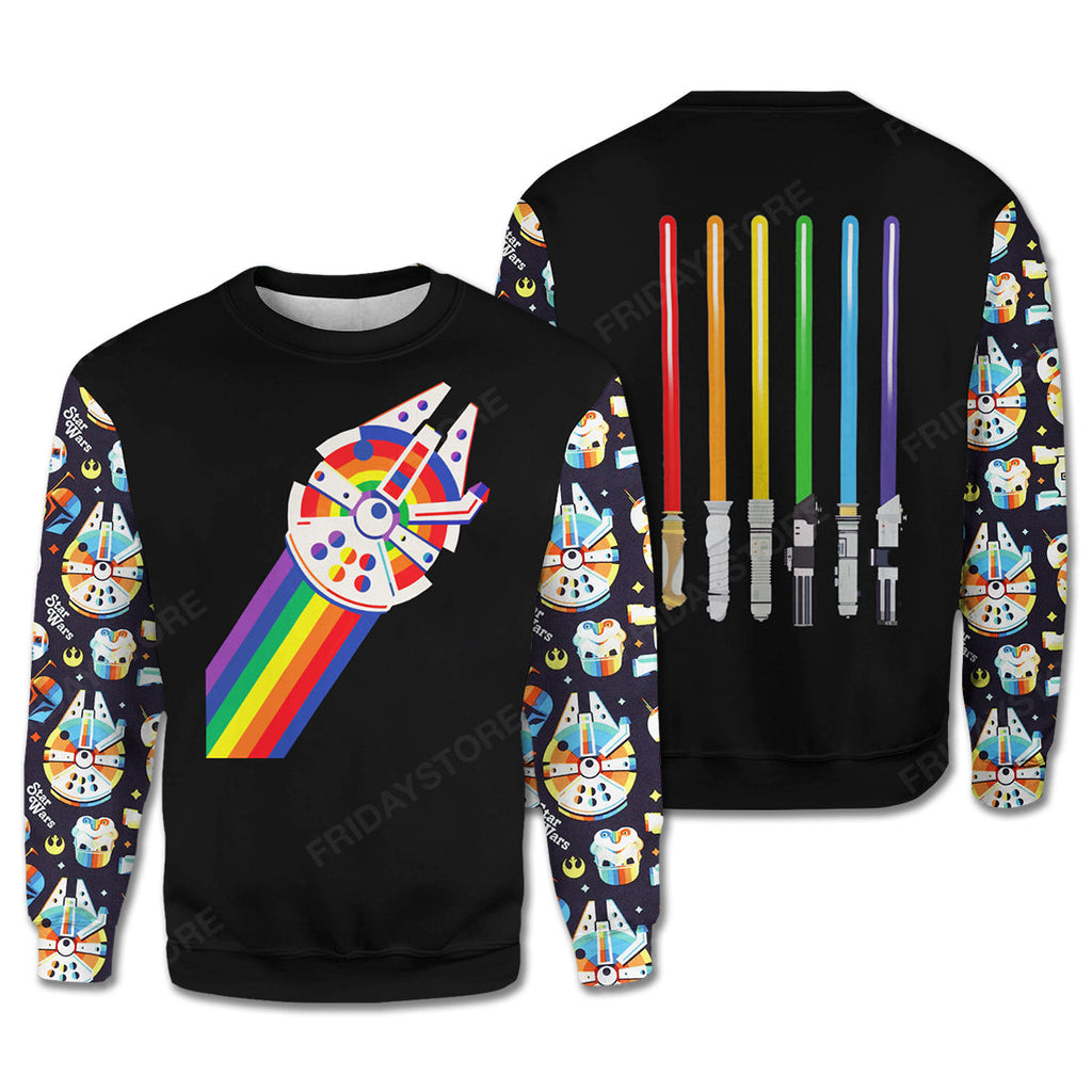  LGBT Star Wars T-shirt LGBT Rainbow Color Star Wars Millennium Falcon Light Swords T-shirt LGBT Hoodie 