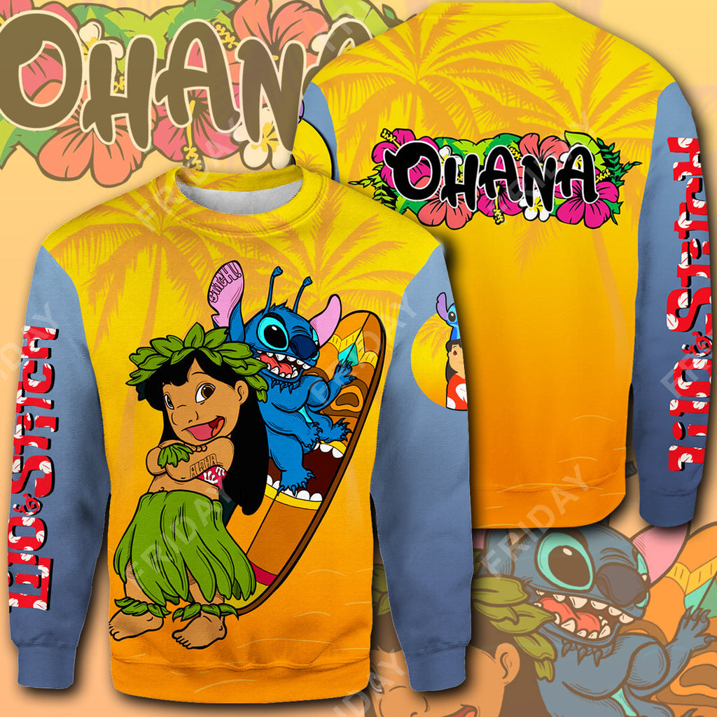  LAS T-shirt Lilo And St Surfing Ohana 3D Print T-shirt Awesome High Quality DN Stitch Hoodie Sweater Tank