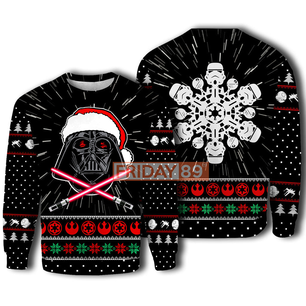  SW T-shirt SW Santa D.Vader And Stormtrooper Christmas Snowflake T-shirt Cool SW Hoodie Sweater Tank 2023