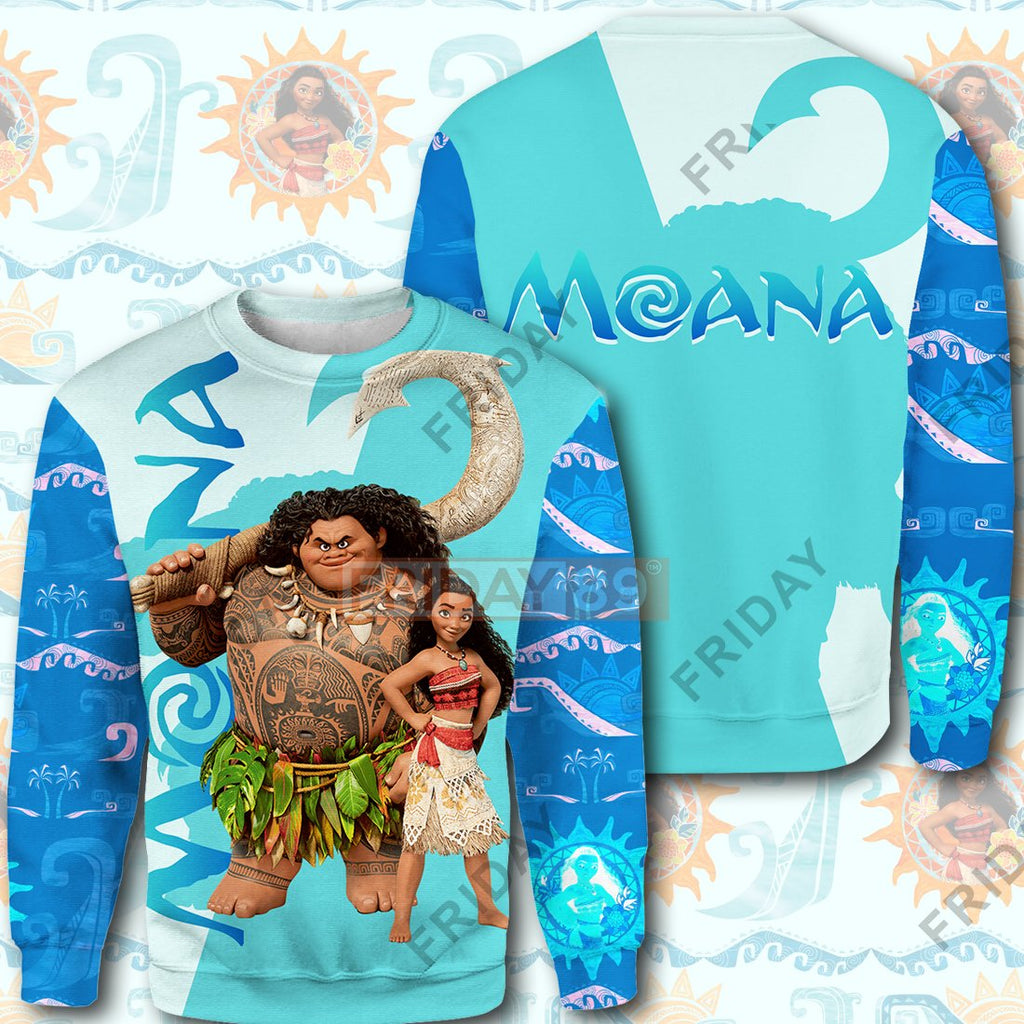  DN T-shirt Moana Maui Teal Tribal Pattern 3D Print T-shirt Hoodie 