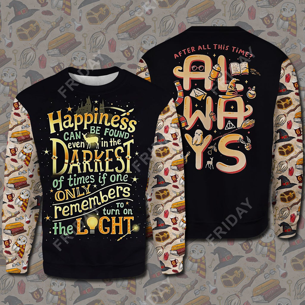  HP T-shirt Happiness Can Be Found Even In The Darkest T-shirt Awesome High Quality HP Hoodie Sweater Tank 2023