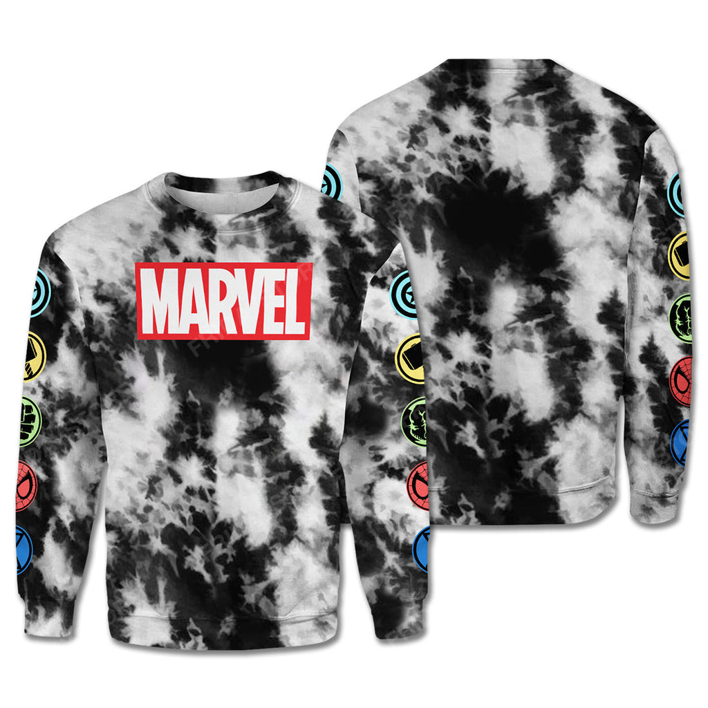 MV T-Shirt MV Super Hero Symbols Tie Dye Black White Hoodie MV Hoodie