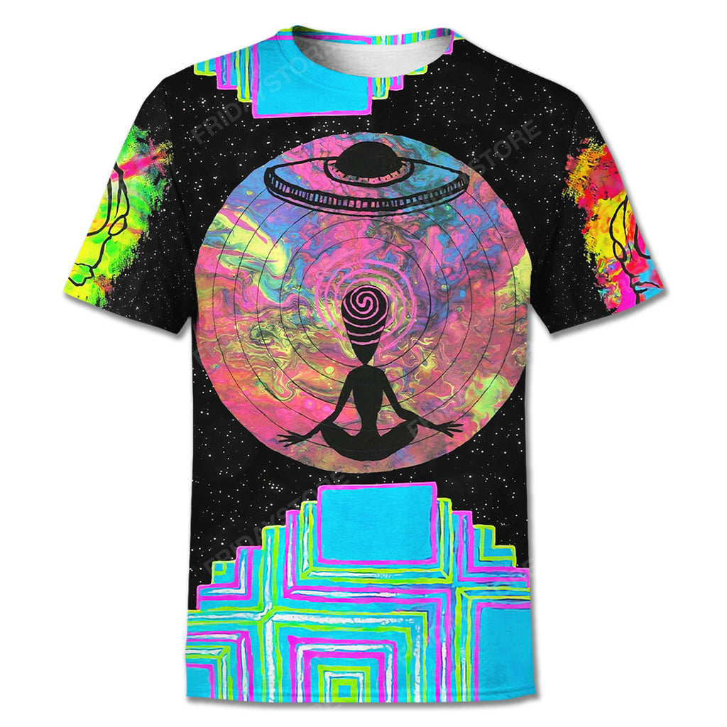 Gifury UFO Alien Shirt UFO Alien Meditating Multicolor Space T-shirt UFO Apparel 2022