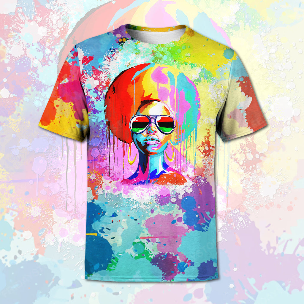 Melanin T-shirt Black Queen Watercolor Afro Girl T-shirt Hoodie Colorful Full Print