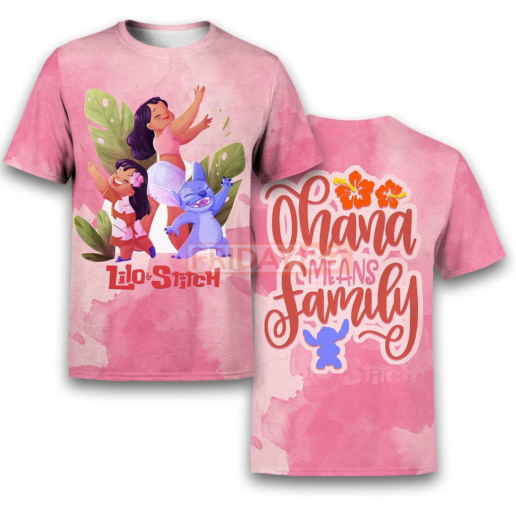  Lilo & Stitch T-shirt Ohana Means Family Pink T-shirt Hoodie 