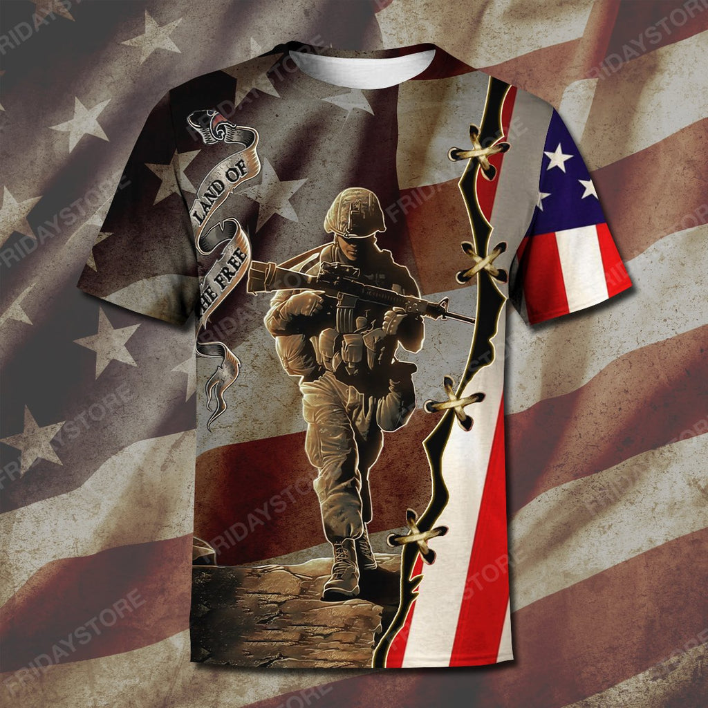 Veteran T-shirt Land Of The Free Veteran 3D T-shirt Hoodie Adult Full Print Memorial Day Gift