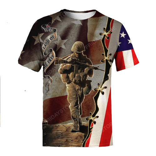 Veteran T-shirt Land Of The Free Veteran 3D T-shirt Hoodie Adult Full Print Memorial Day Gift