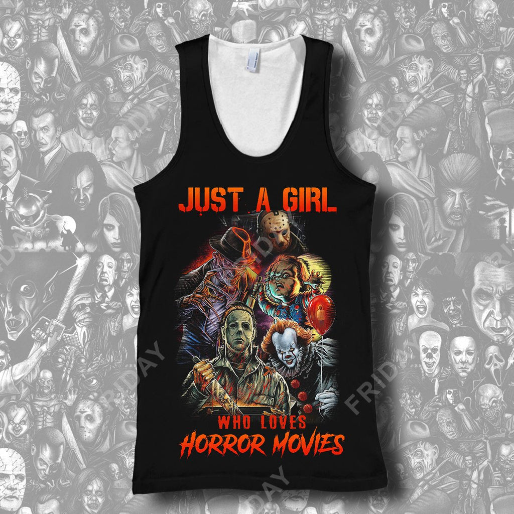  Horror T-shirt Halloween Just A Girl Who Loves Horror Movies T-shirt High Quality Horror Hoodie Sweater Tank 2025