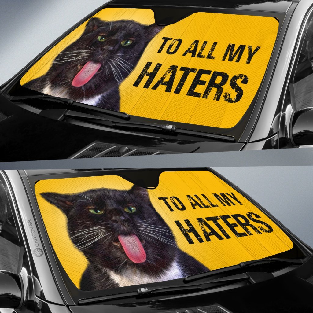 Gifury Cat Windshield Sun Shade To All My Haters Black Cat Funny Yellow Car Sun Shade Cat Car Sun Shade 2023