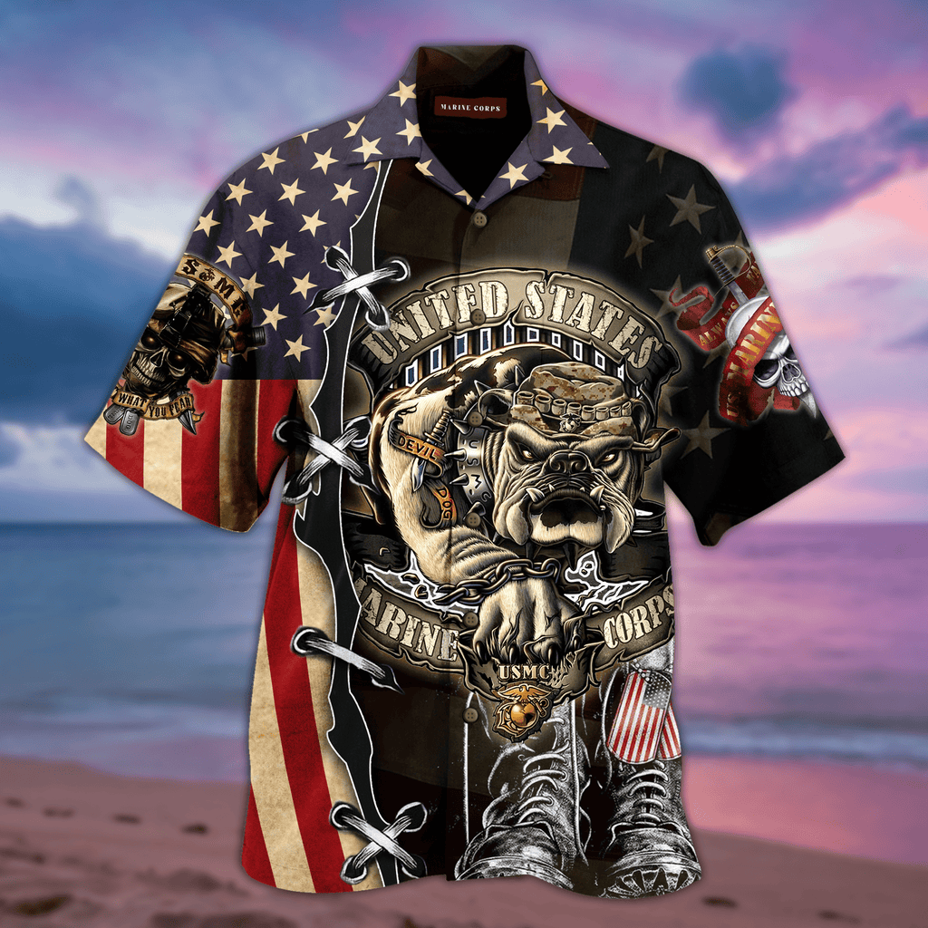 Veteran Hawaii Shirt Proud United States Marine Corps Bull Dog Hawaiian Aloha Shirts