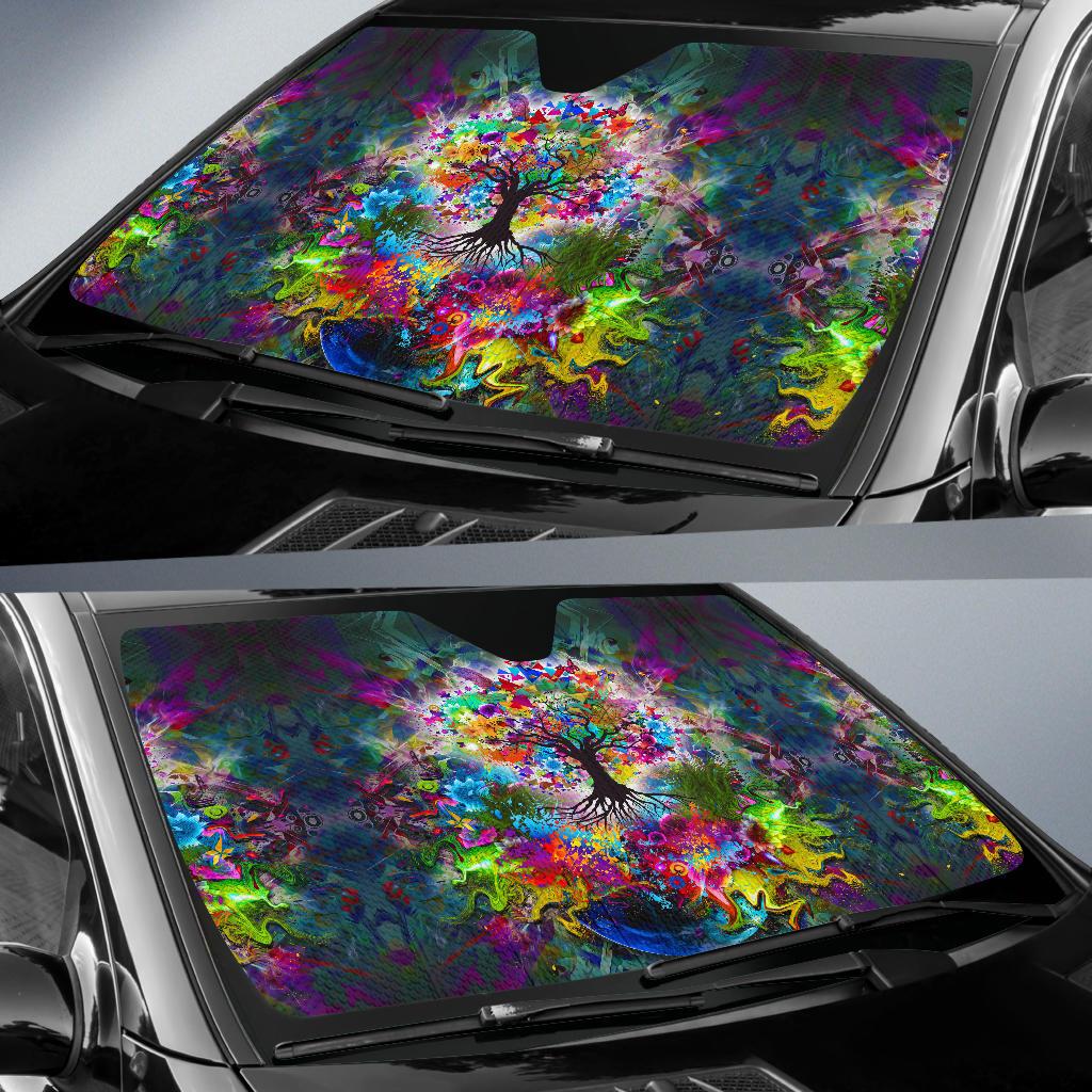  Hippie Car Sun Shade Tree Of Life Illusion Multicolor Windshield Sun Shade