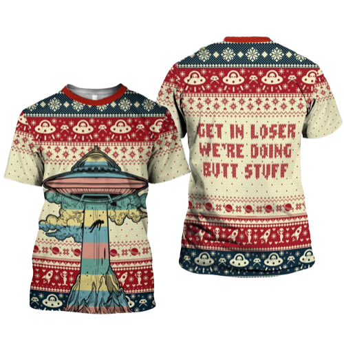 Gifury UFO Christmas Shirt UFO Abduction We're Doing Butt Stuffs Christmas T-shirt UFO Hoodie UFO Apparel 2024