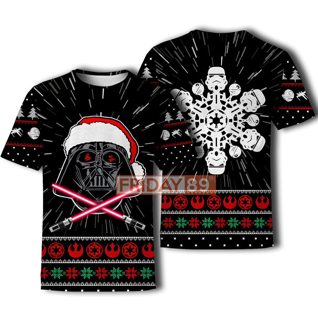  SW T-shirt SW Santa D.Vader And Stormtrooper Christmas Snowflake T-shirt Cool SW Hoodie Sweater Tank 2024