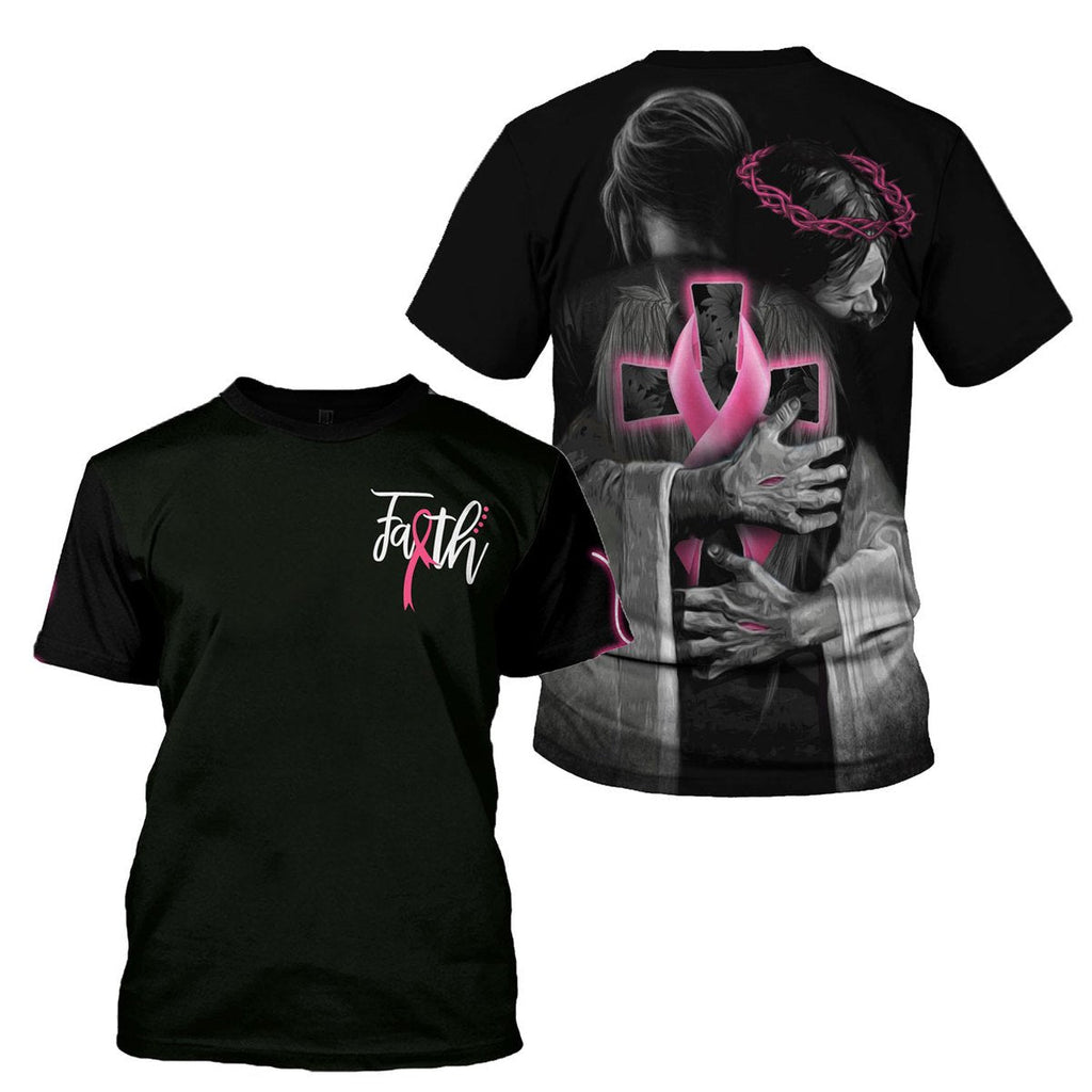 Gifury Breast Cancer T-shirt Breast Cancer Awareness Faith Jesus Hugging In His Arms Black Hoodie Breast Cancer Hoodie 2022