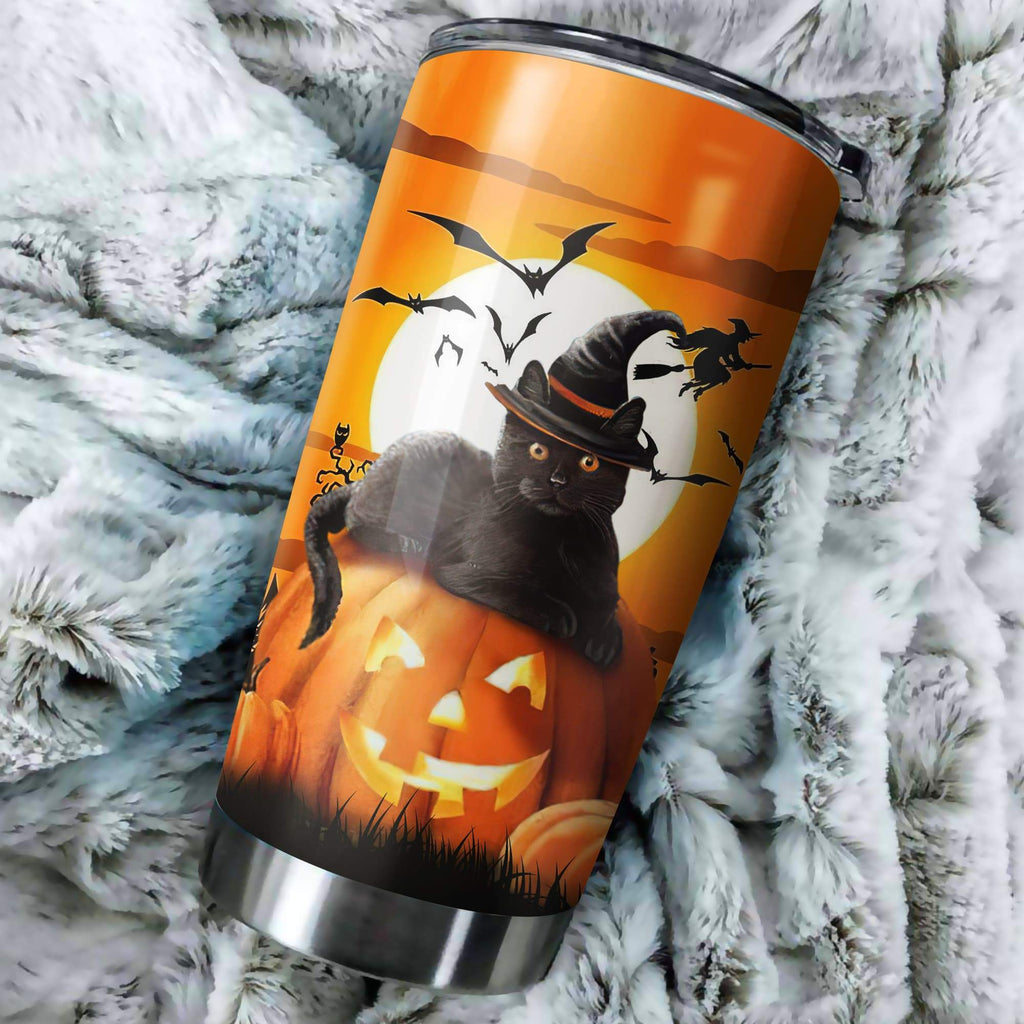 Gifury Halloween Tumbler 20 Oz Happy Halloween 31st October Black Cat Orange Tumbler Halloween Travel Mug 2023