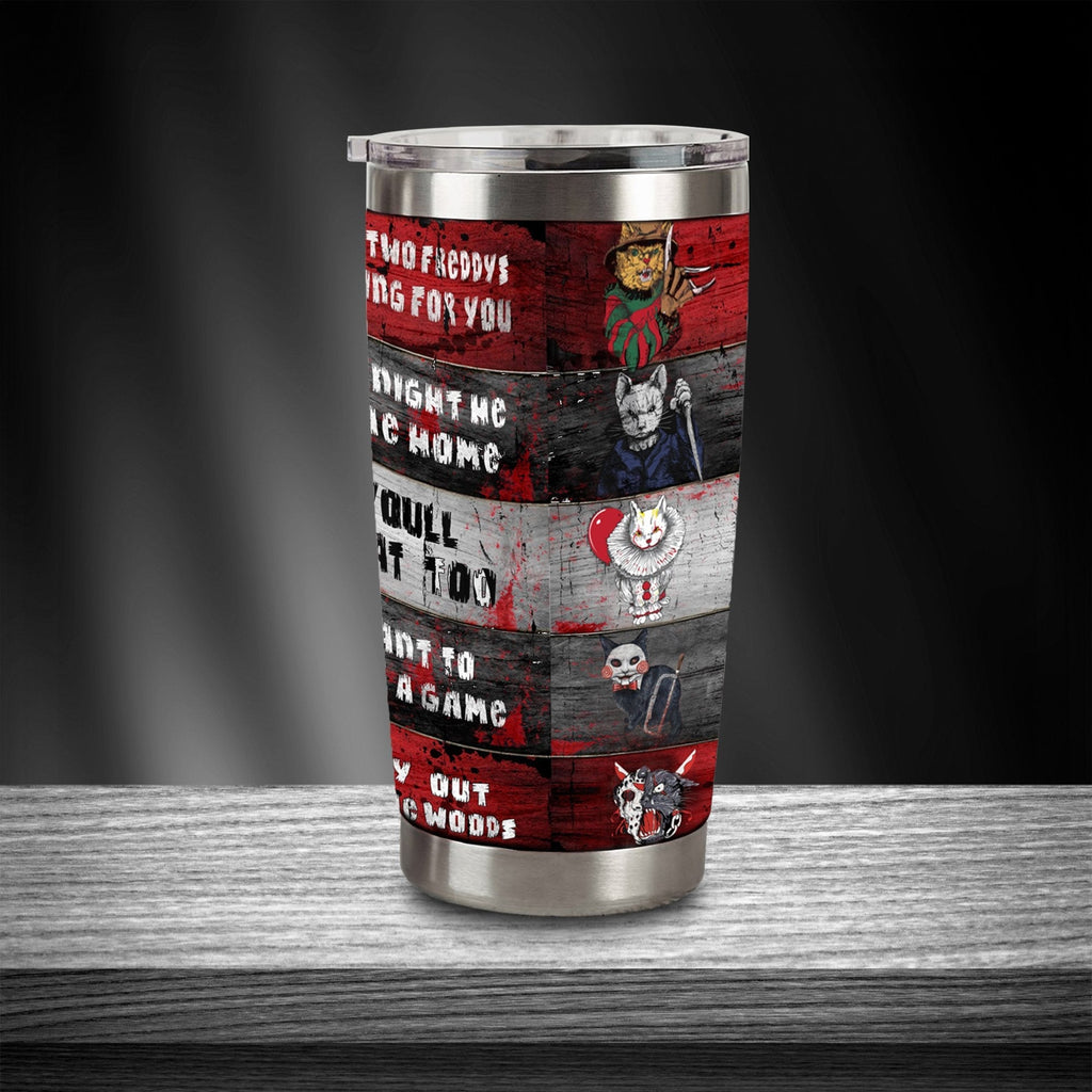 Halloween Tumbler Cup 20 Oz Horror Killers Cat Red Grey Tumbler 20 Oz