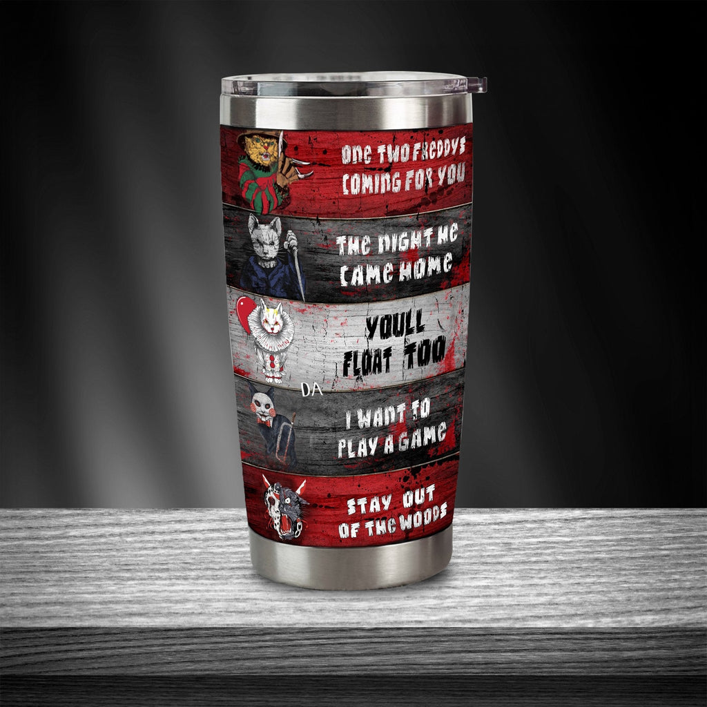 Halloween Tumbler Cup 20 Oz Horror Killers Cat Red Grey Tumbler 20 Oz