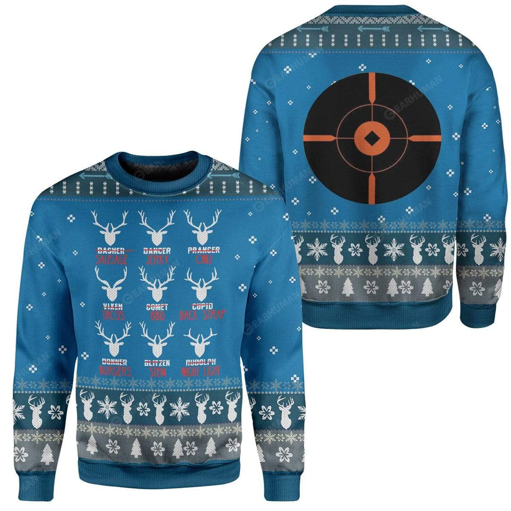 Gifury Hunting Ugly Christmas Sweater Reindeer Hunting Blue Sweater Hunting Sweater 2022