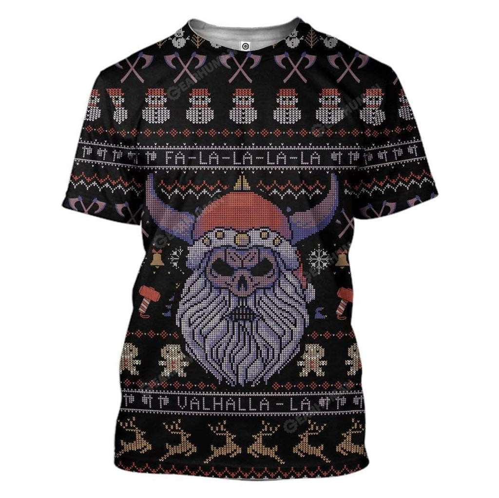  Viking Shirt Viking Falalala Valhalla Viking Skull Christmas Pattern Black T-shirt Viking Hoodie Adult Full Print Full Size