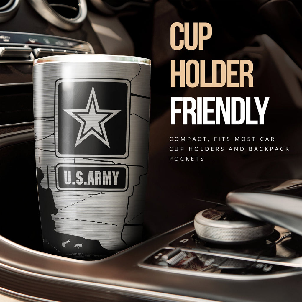 Friday89 U.S Army Tumbler 20 oz Silver Military Tumbler 20 oz gifts For Veteran Lover