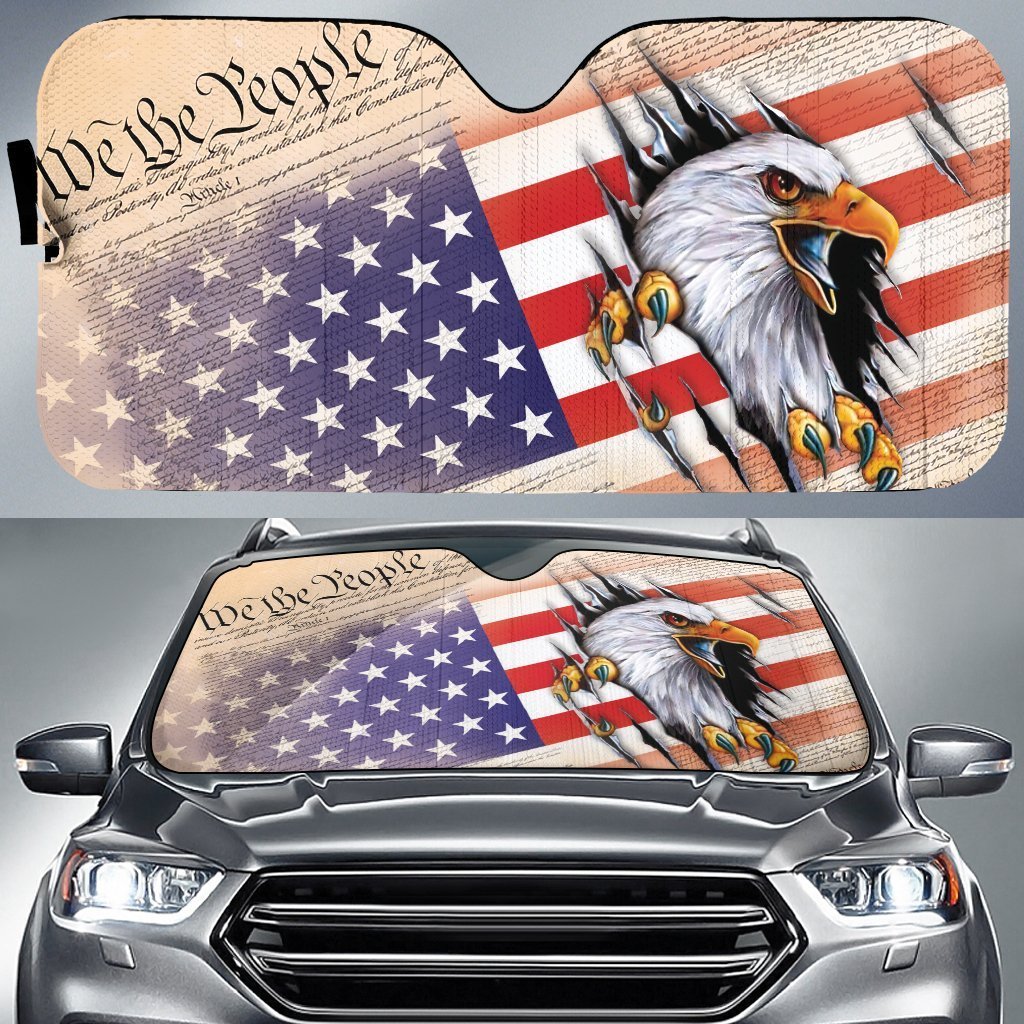 Friday89 Veteran Car Sun Shade USA Eagle Flag We The People Auto Sun Shade