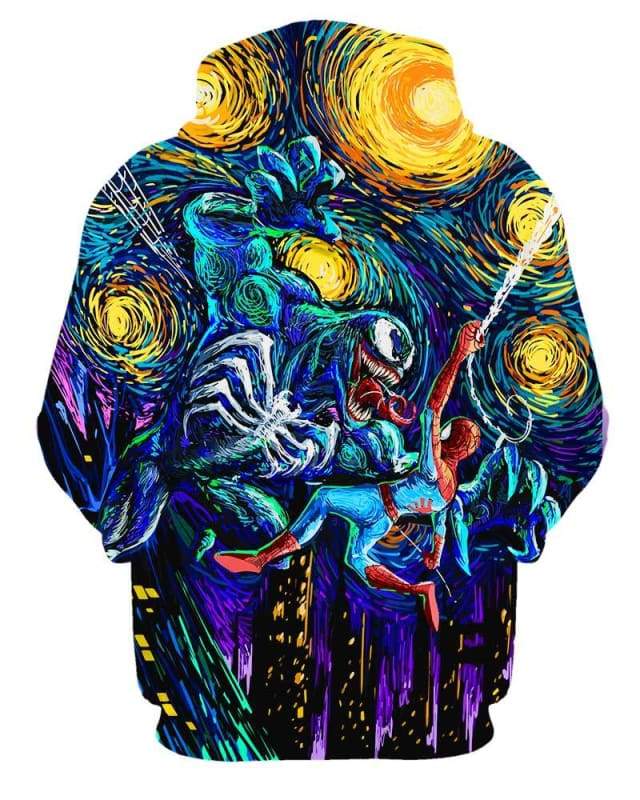 MV T-shirt Venom Shirt Venom Fighting Spiderman Starry Night Hoodie Venom Hoodie